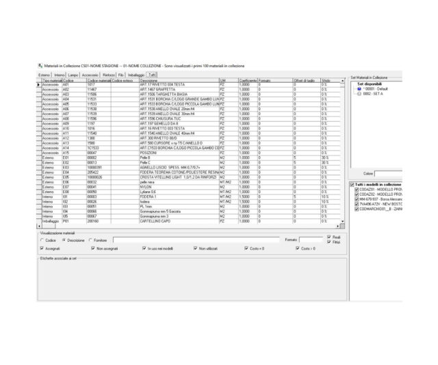 L'abbinamento modelli-set in collezione consente di abbreviare i tempi di creazione delle varianti di un prodotto